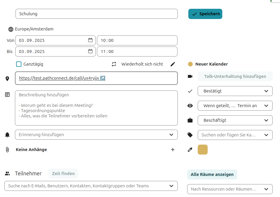 Talk-Raum im Kalender erstellen